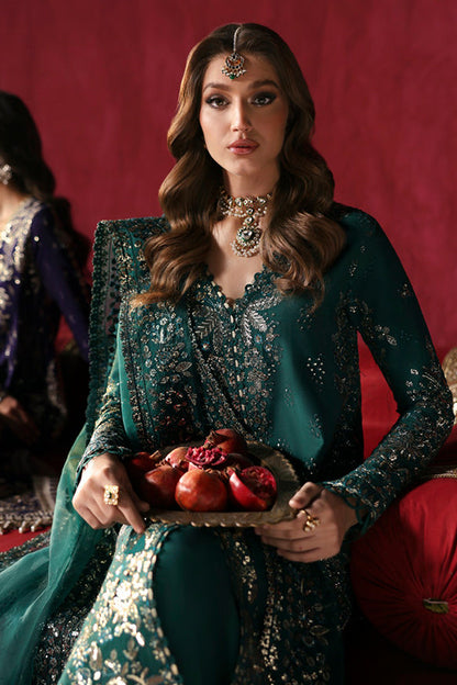 Afrozeh | Divani Silk Edit 25 | Shahnisa L Emerald Green Raw Silk