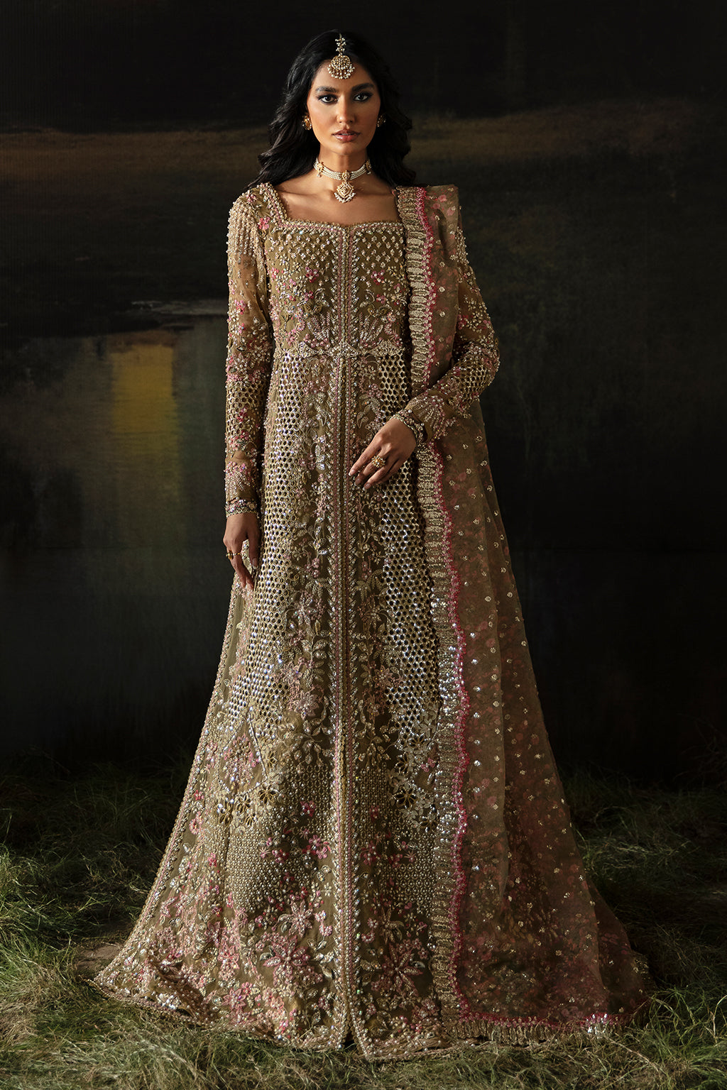 Afrozeh | Hayat Wedding Formals 24 | Suhana XS Olive Organza