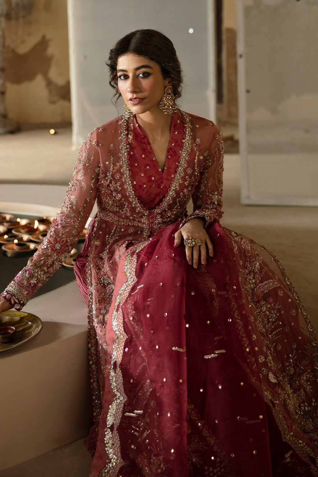 Afrozeh | Hayat Wedding Formals 24 | Mehreen Custom Size Maroon Organza