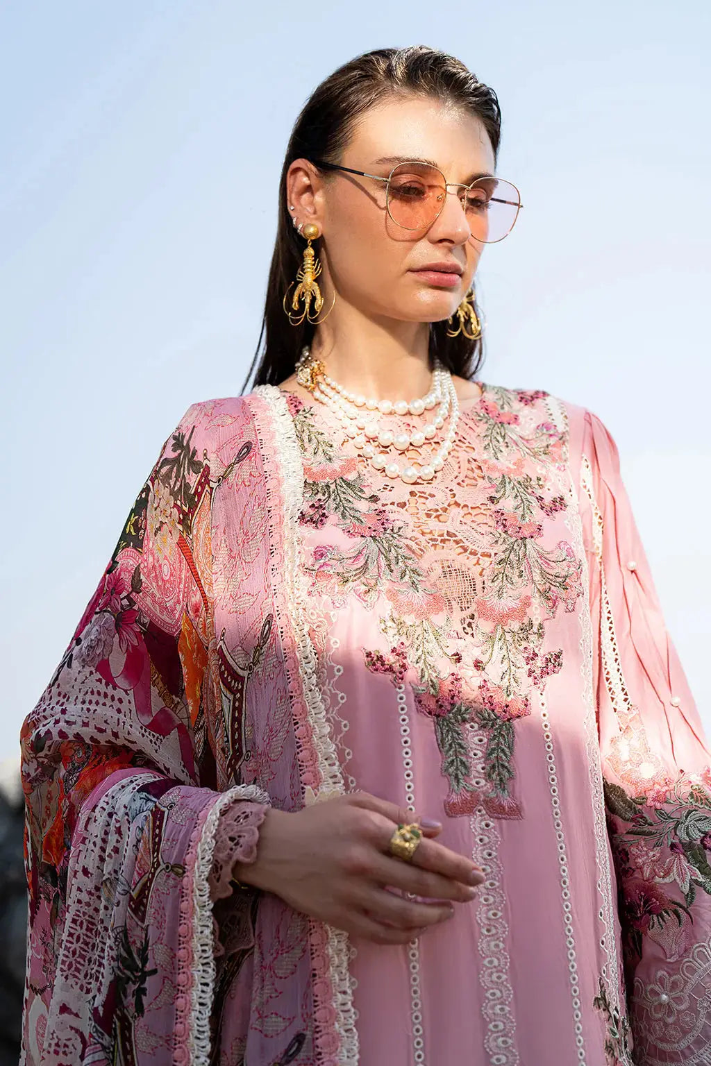 AJR Couture | Alif Signature Luxury Lawn 24 | Rosy - Pakistani Designer Dress - by AJR Couture | Type: Luxury - 100% Original at Saira Sultan
