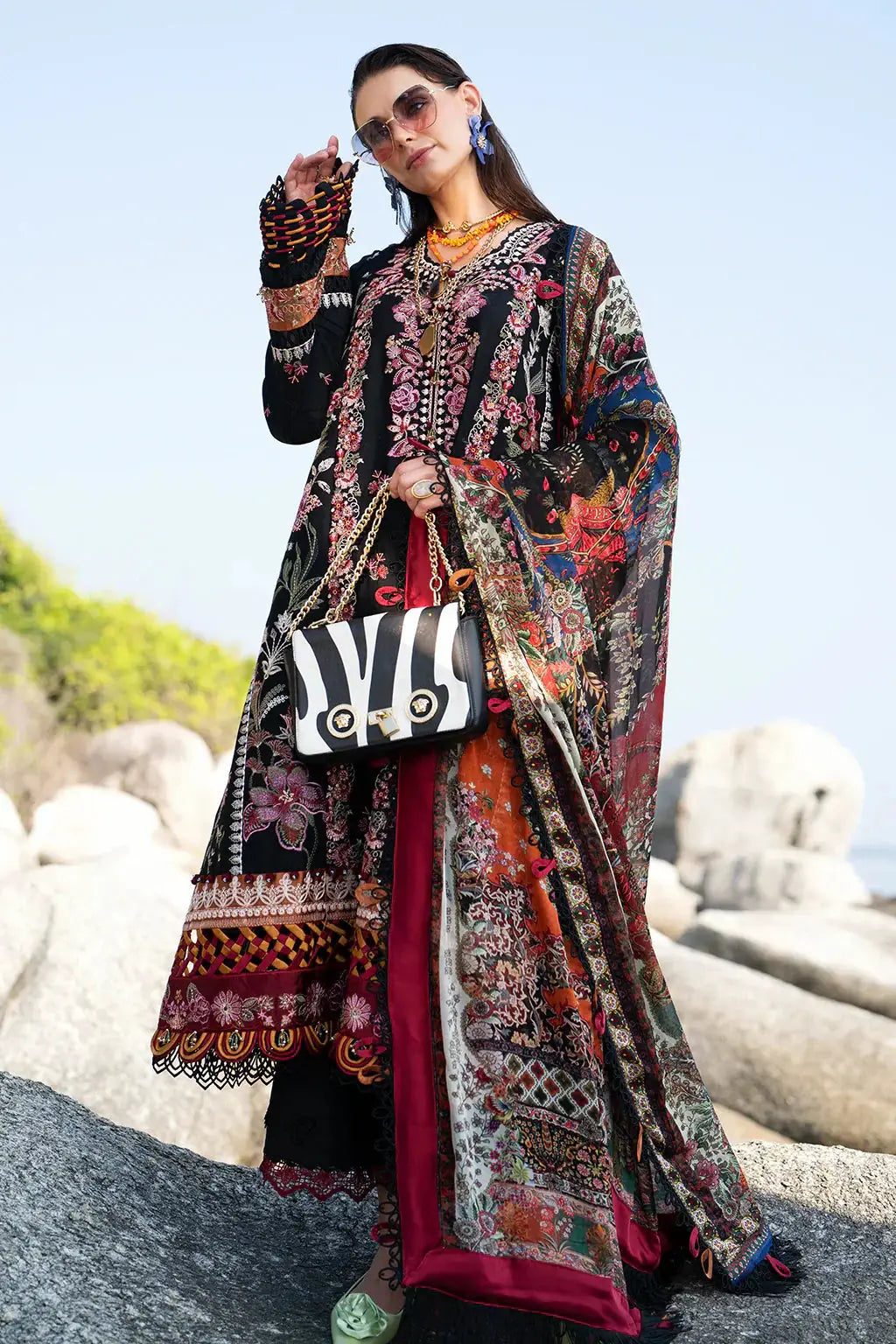 AJR Couture | Alif Signature Luxury Lawn 24 | Noir - Pakistani Designer Dress - by AJR Couture | Type: Luxury - 100% Original at Saira Sultan