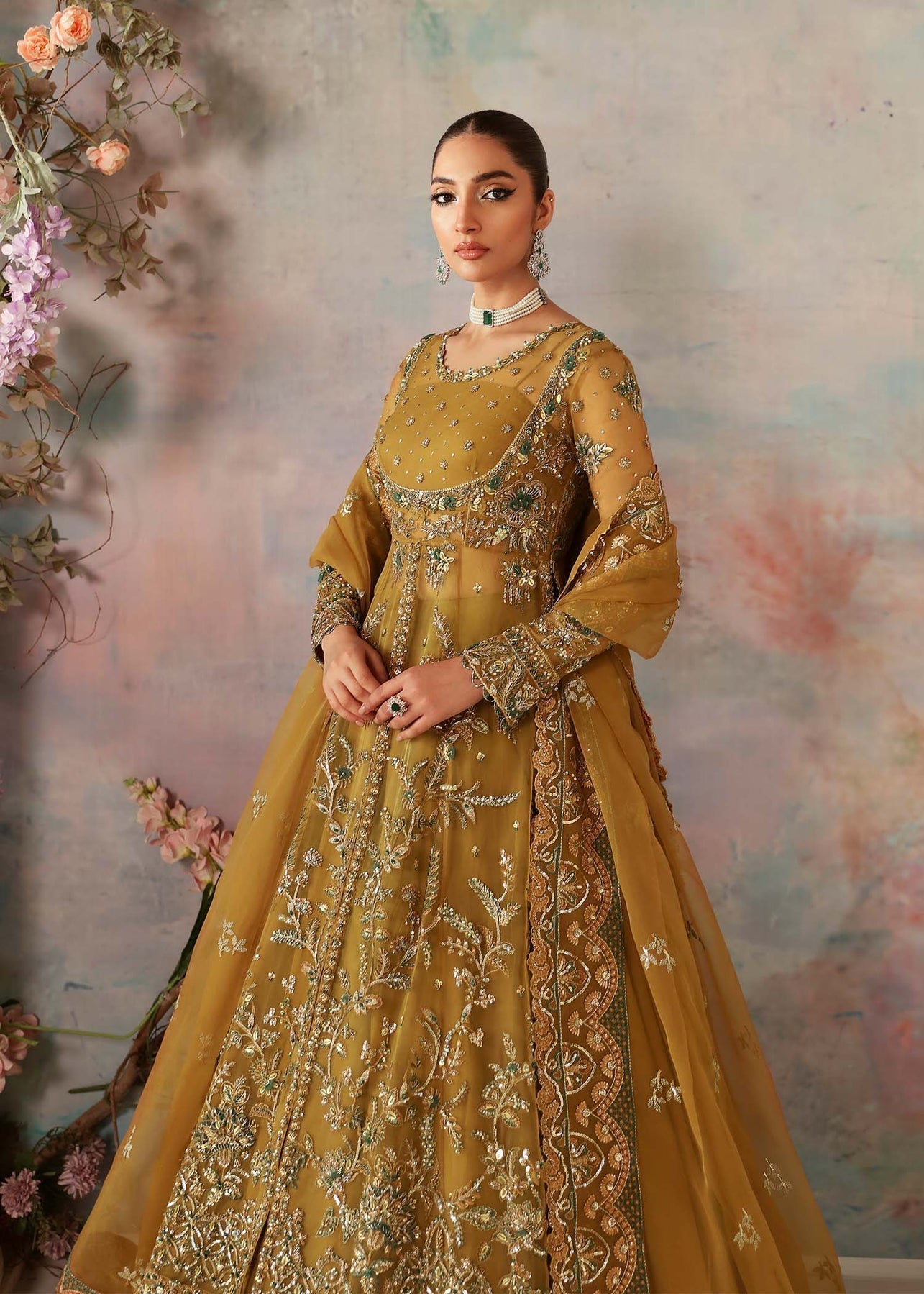Akbar Aslam | Deewani Wedding Formals | Sierra M Old Gold Organza