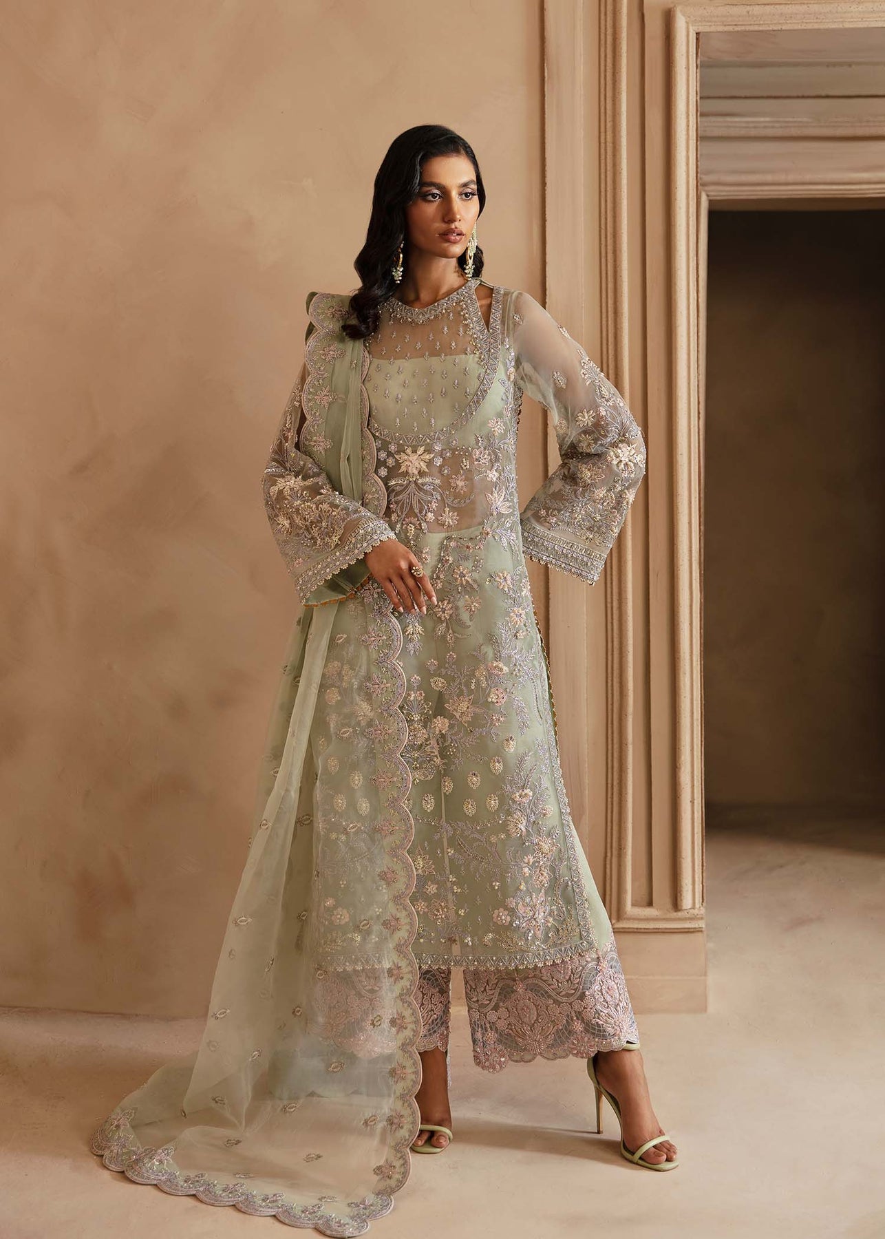 Akbar Aslam | Deewani Wedding Formals | Isolde XS Mint Gray Organza