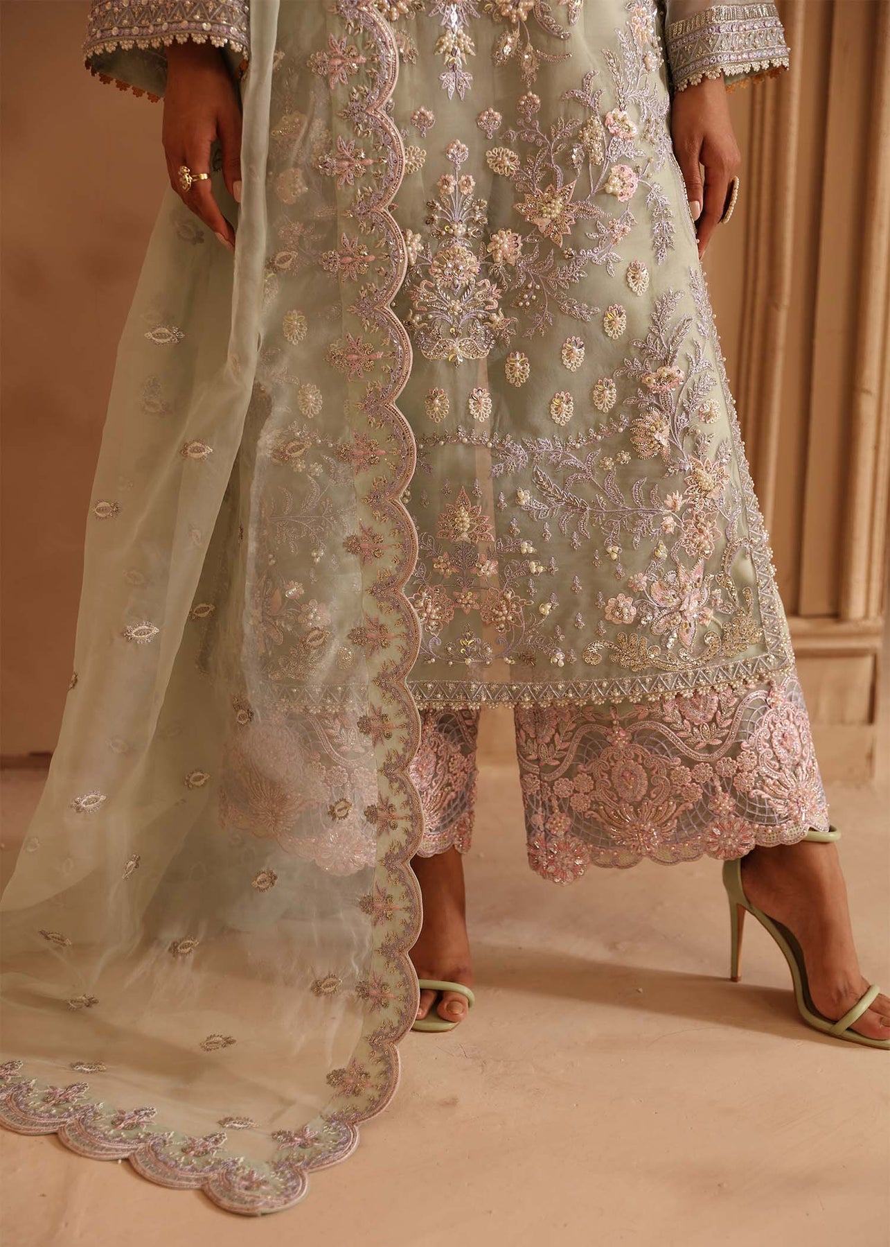 Akbar Aslam | Deewani Wedding Formals | Isolde M Mint Gray Organza