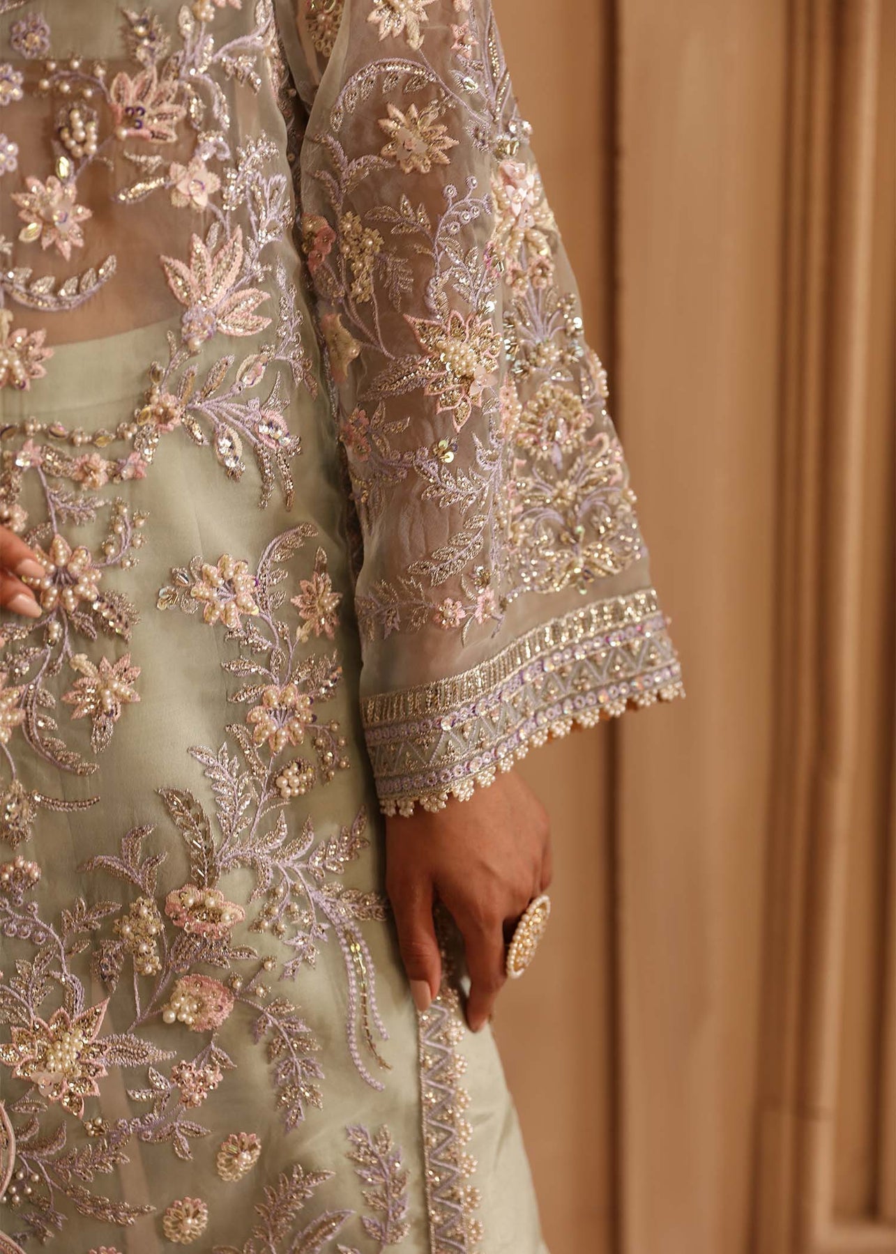 Akbar Aslam | Deewani Wedding Formals | Isolde Custom Size Mint Gray Organza