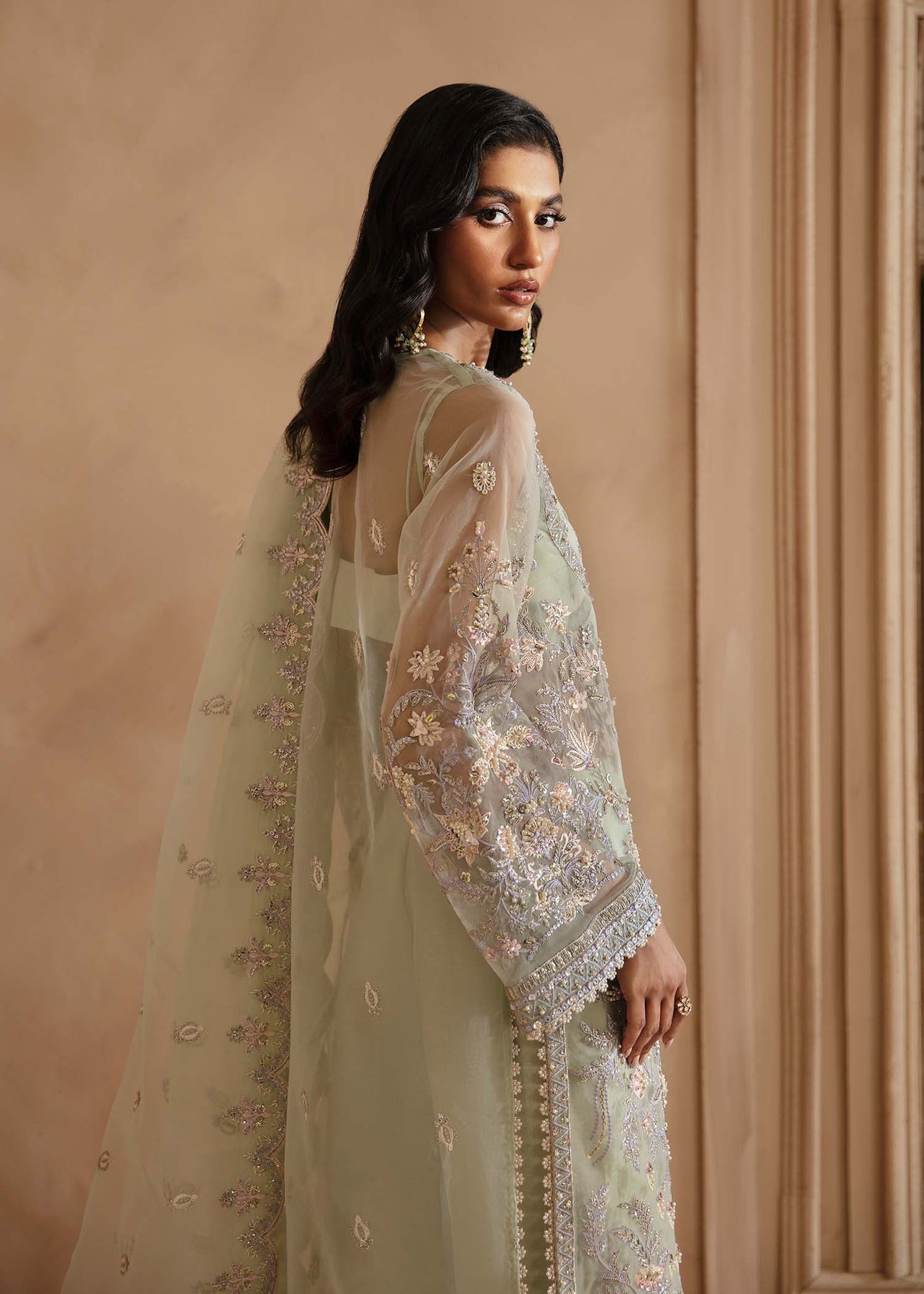 Akbar Aslam | Deewani Wedding Formals | Isolde S Mint Gray Organza