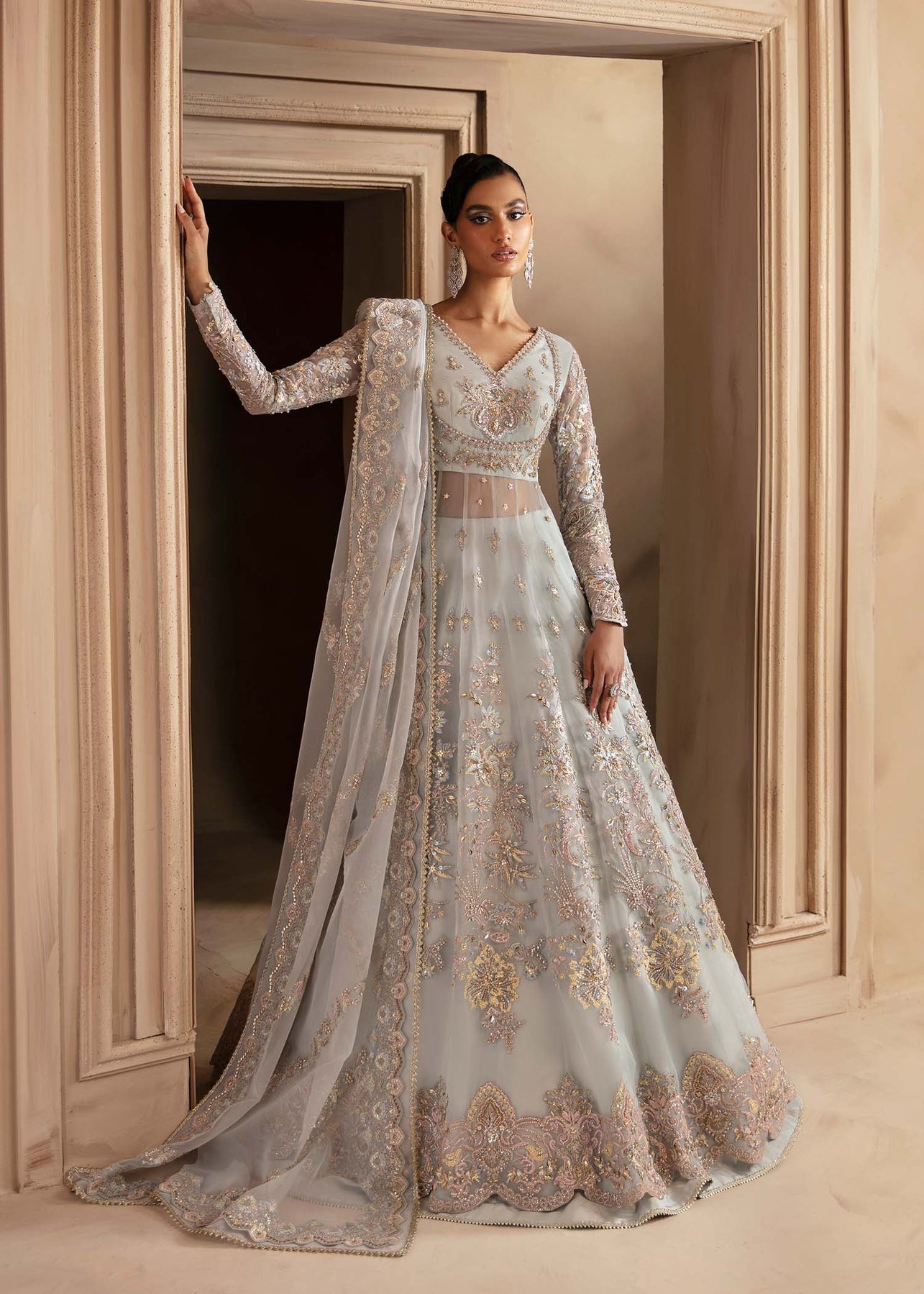 Akbar Aslam | Deewani Wedding Formals | Ophelia M Ice Blue Organza