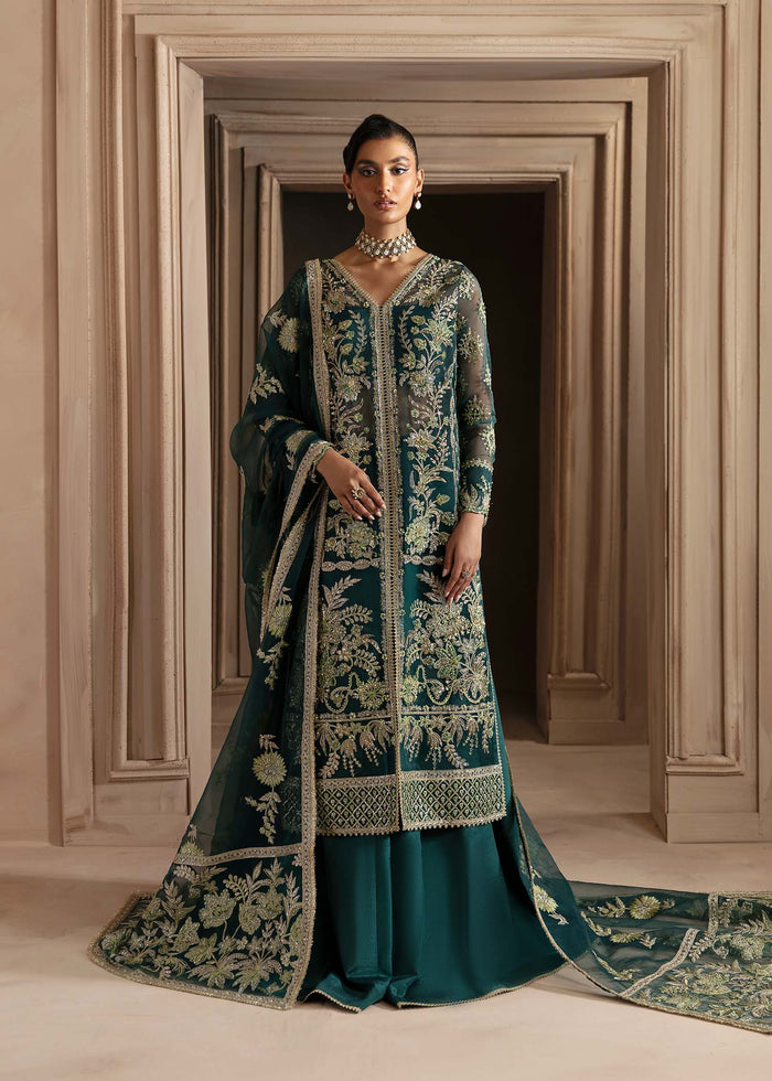 Akbar Aslam | Deewani Wedding Formals | Celeste XS Deep Teal Green Organza