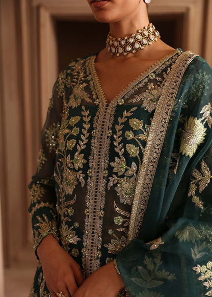 Akbar Aslam | Deewani Wedding Formals | Celeste XL Deep Teal Green Organza