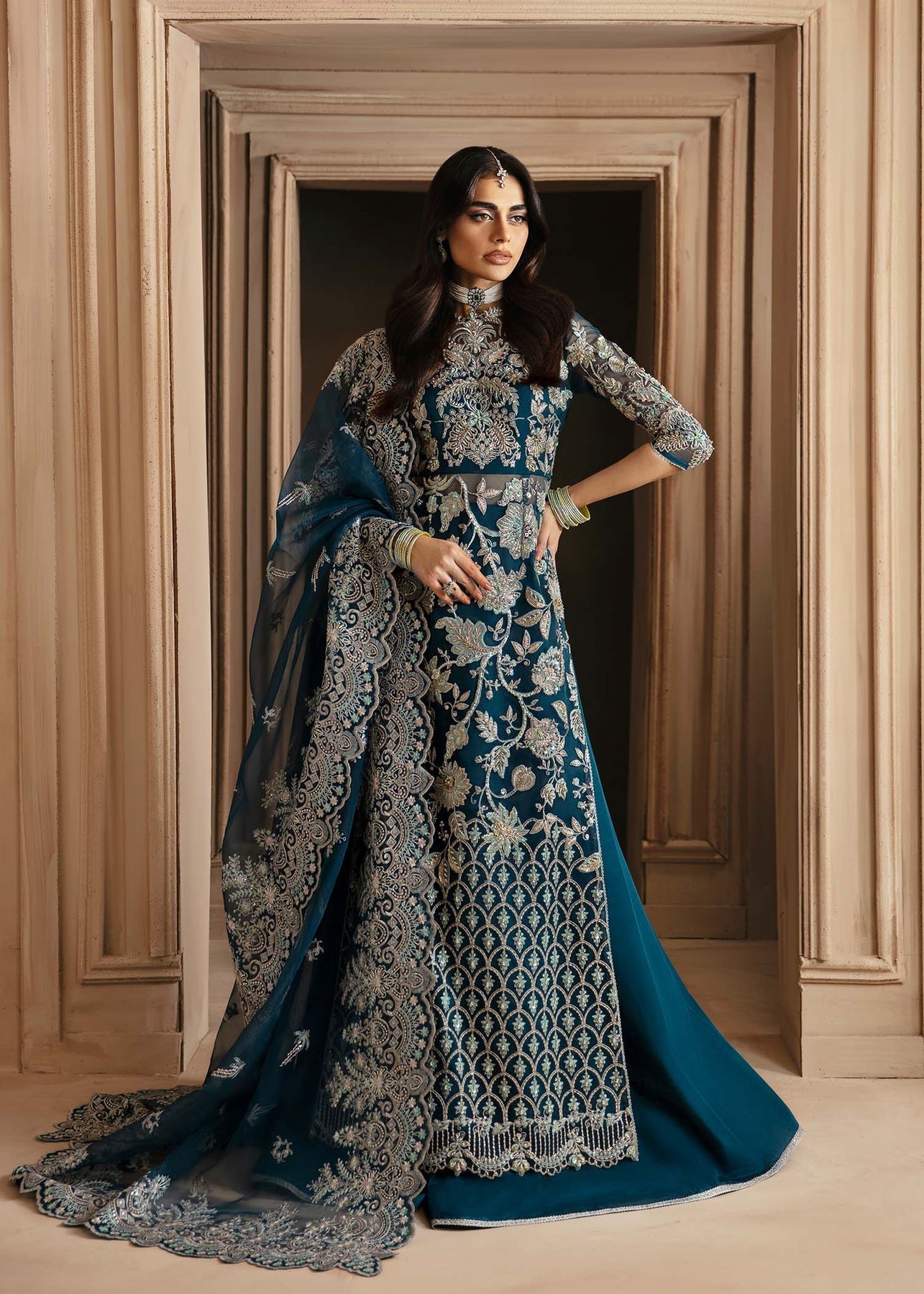 Akbar Aslam | Deewani Wedding Formals | Calista XS Deep Teal Organza