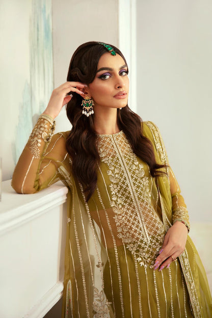 Akbar Aslam | Velora Formal Pret | Islet M Mehndi Green Organza