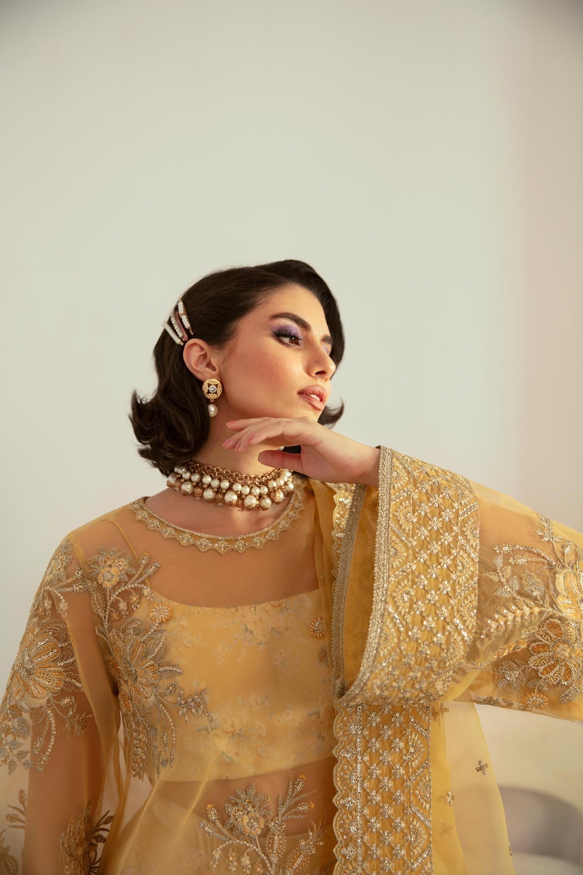 Akbar Aslam | Velora Formal Pret | Fawn M Golden Organza