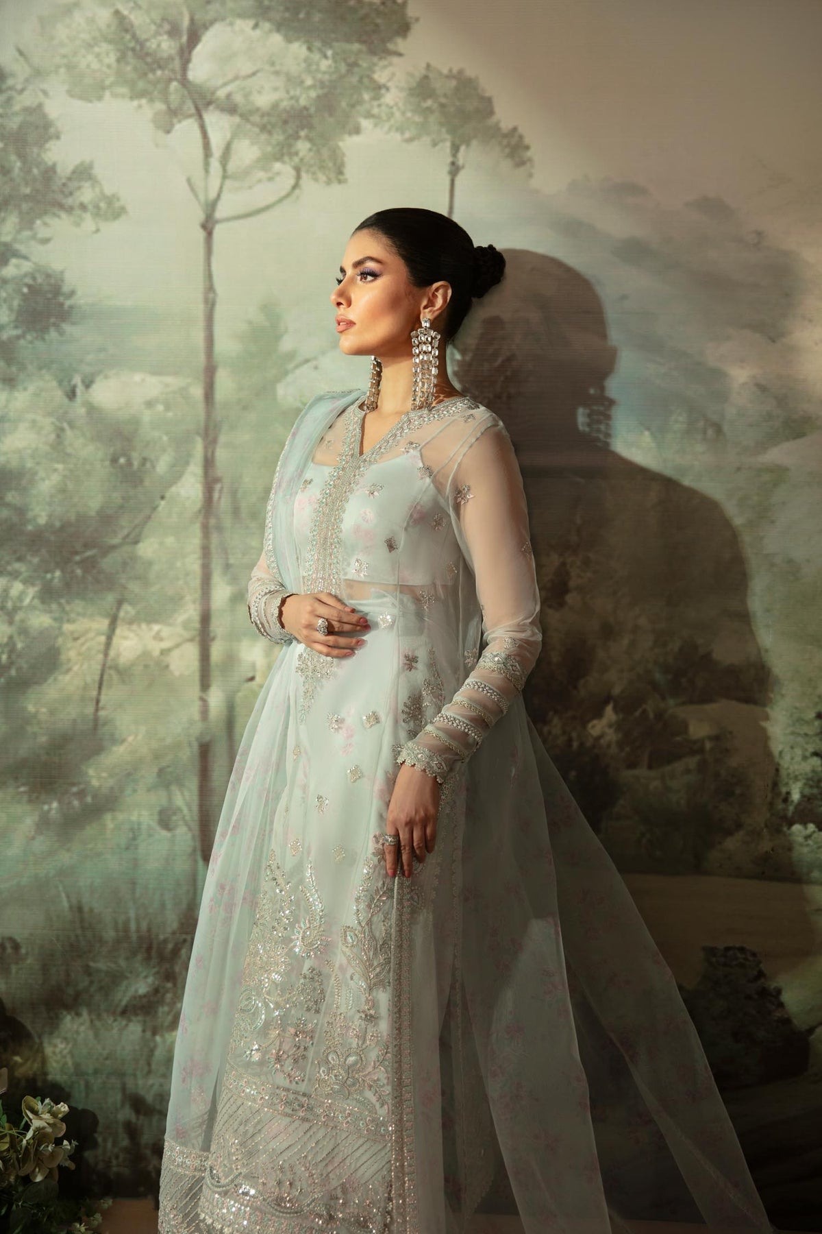 Akbar Aslam | Velora Formal Pret | Ecru L Light Pistachio Organza