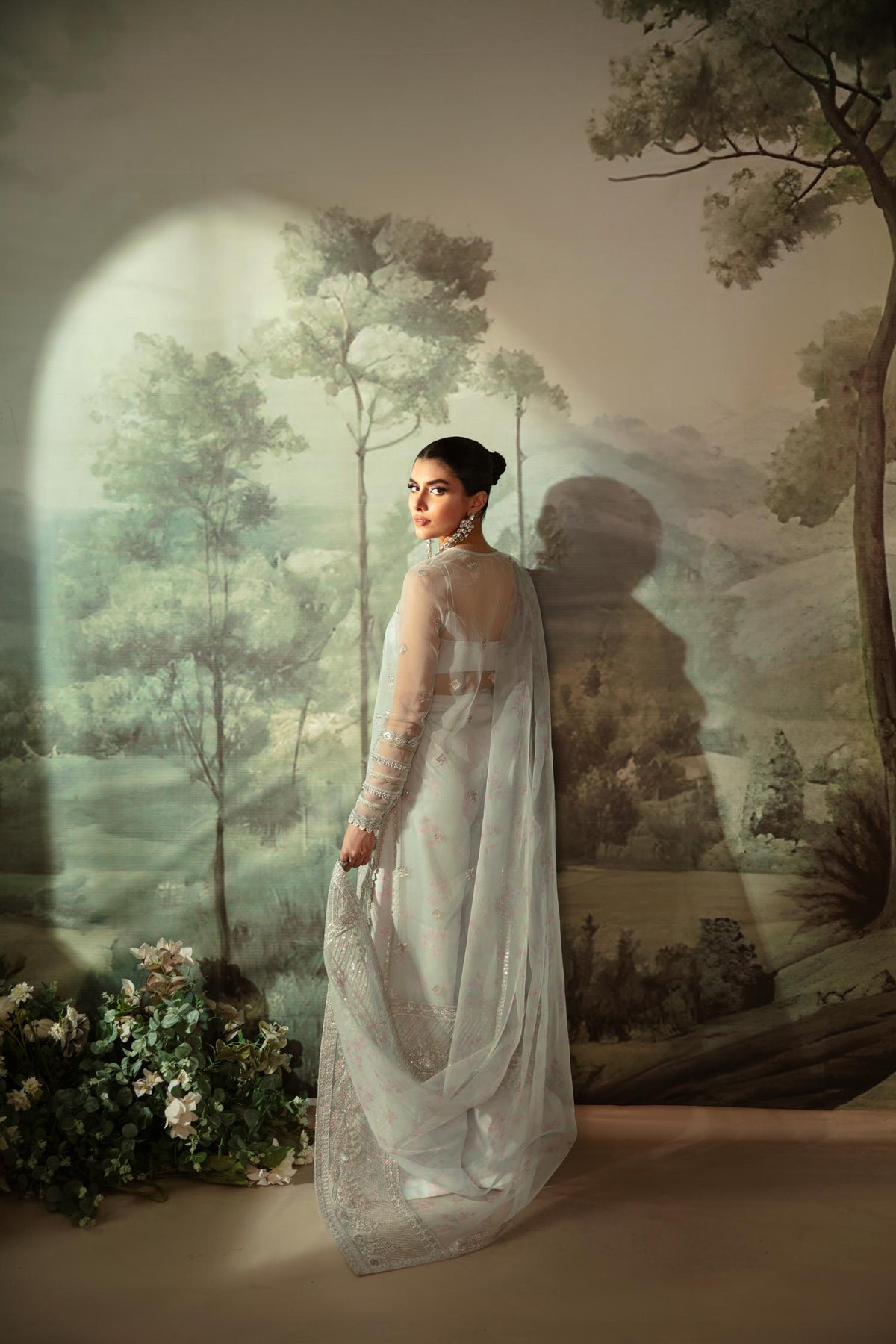 Akbar Aslam | Velora Formal Pret | Ecru S Light Pistachio Organza
