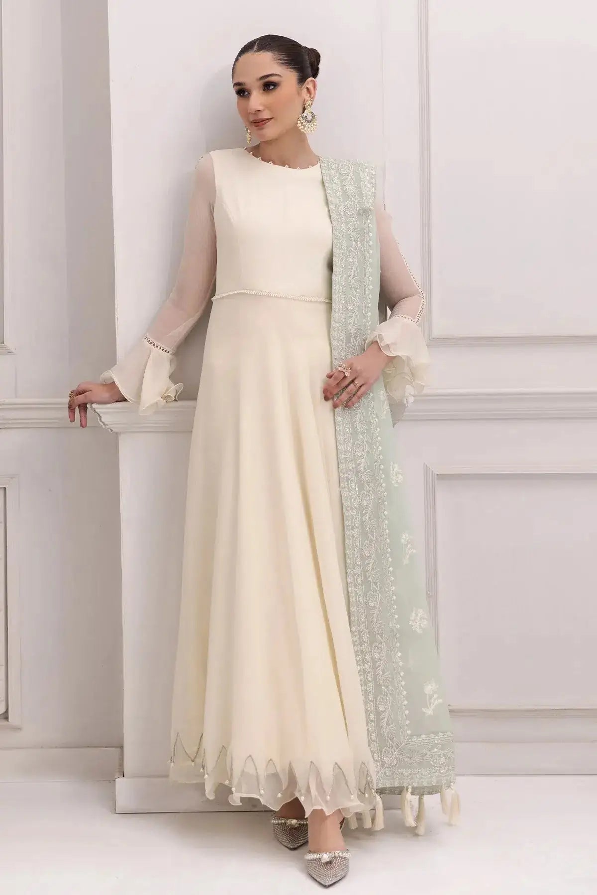 Alizeh | Formals Collection | Off White Dress 3 piece - RTW1007 - Pakistani Designer Dress - by Alizeh | Type: Formal - 100% Original at Saira Sultan