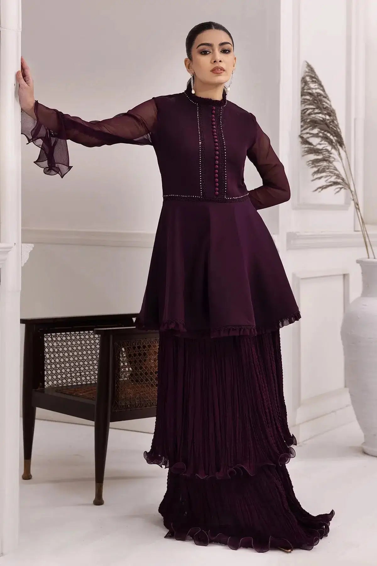 Alizeh | Formals Collection | Purple Frock 2 piece - RTW1001 - Pakistani Designer Dress - by Alizeh | Type: Formal - 100% Original at Saira Sultan