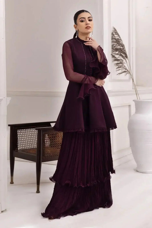 Alizeh | Formals Collection | Purple Frock 2 piece - RTW1001 - Pakistani Designer Dress - by Alizeh | Type: Formal - 100% Original at Saira Sultan