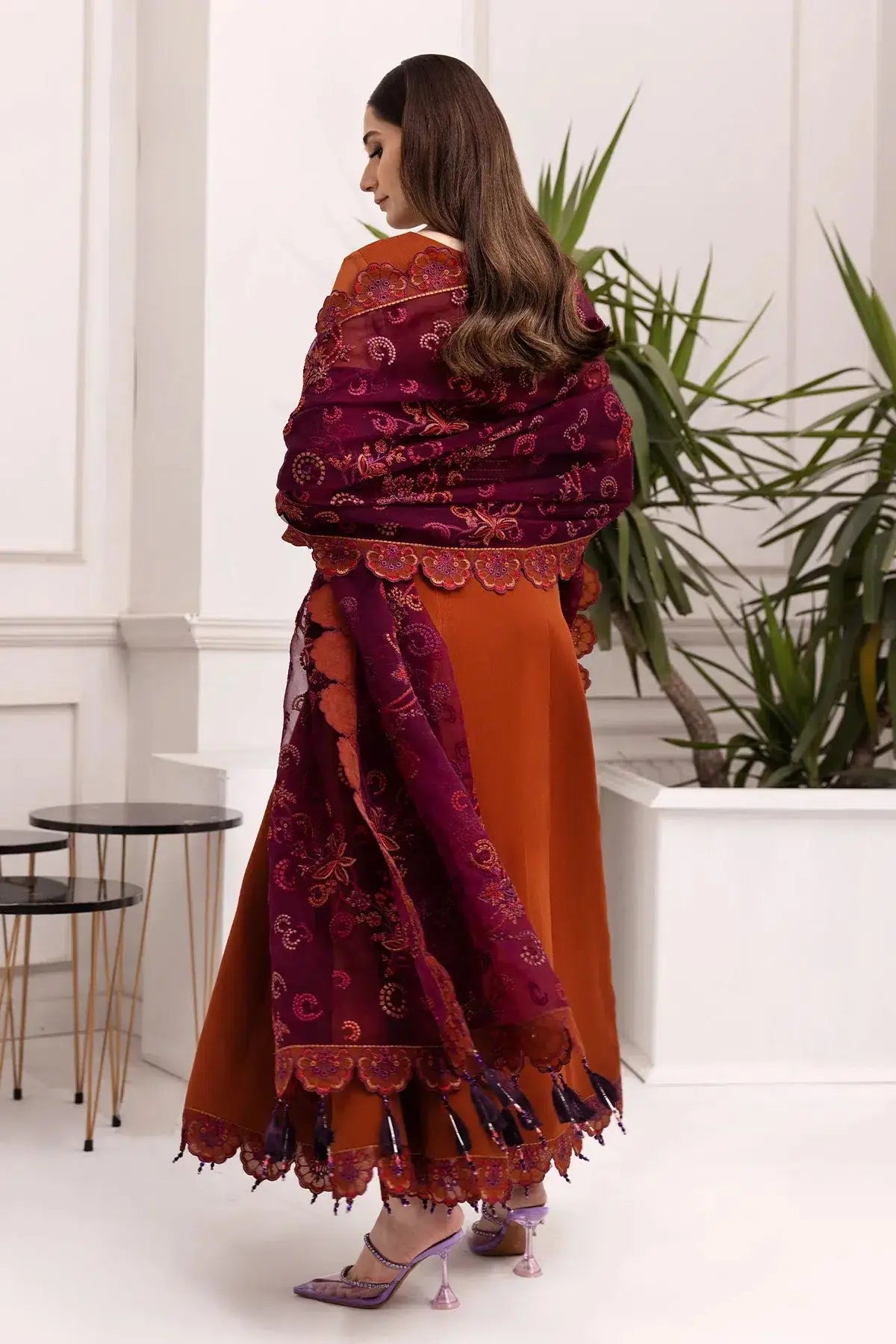 Alizeh | Formals Collection | Rust Dress 3 piece - RTW1011 - Pakistani Designer Dress - by Alizeh | Type: Formal - 100% Original at Saira Sultan