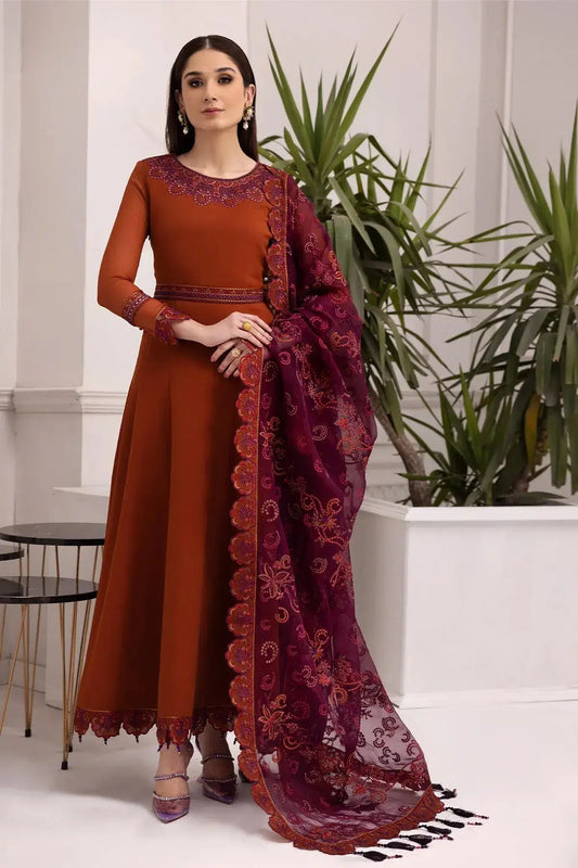 Alizeh | Formals Collection | Rust Dress 3 piece - RTW1011 - Pakistani Designer Dress - by Alizeh | Type: Formal - 100% Original at Saira Sultan