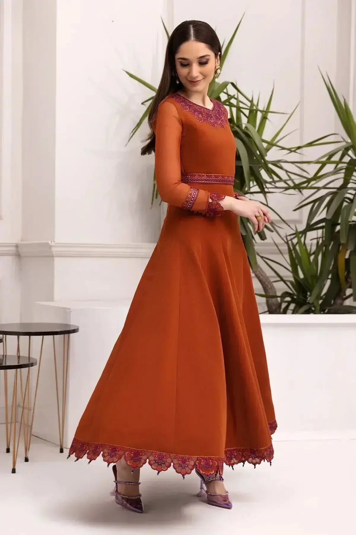 Alizeh | Formals Collection | Rust Dress 3 piece - RTW1011 - Pakistani Designer Dress - by Alizeh | Type: Formal - 100% Original at Saira Sultan