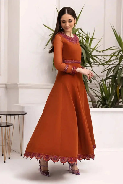 Alizeh | Formals Collection | Rust Dress 3 piece - RTW1011 - Pakistani Designer Dress - by Alizeh | Type: Formal - 100% Original at Saira Sultan
