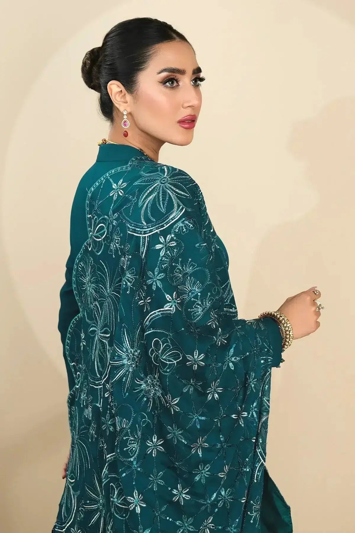 Alizeh | Formals Collection | Sea Green Peplum 3 piece - RTW1015 - Pakistani Designer Dress - by Alizeh | Type: Formal - 100% Original at Saira Sultan