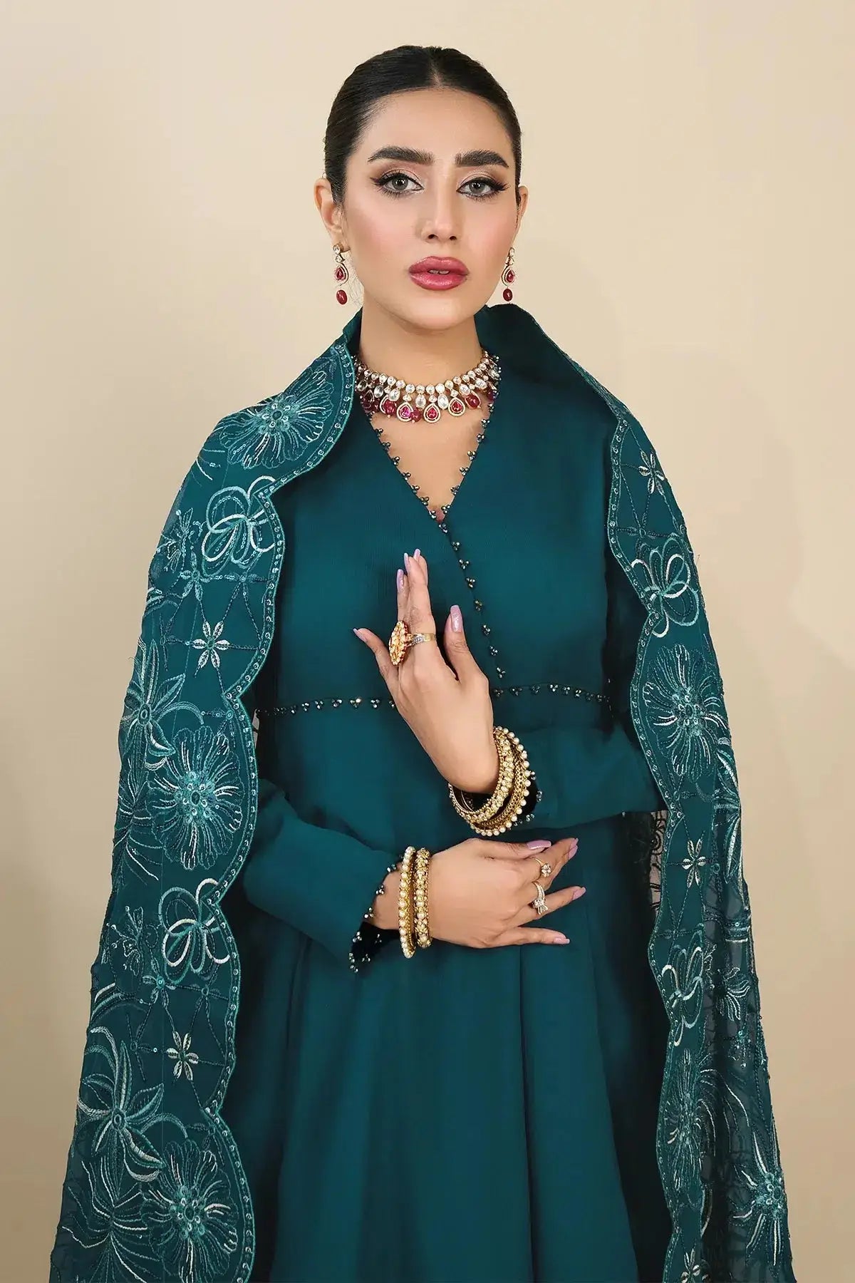 Alizeh | Formals Collection | Sea Green Peplum 3 piece - RTW1015 - Pakistani Designer Dress - by Alizeh | Type: Formal - 100% Original at Saira Sultan