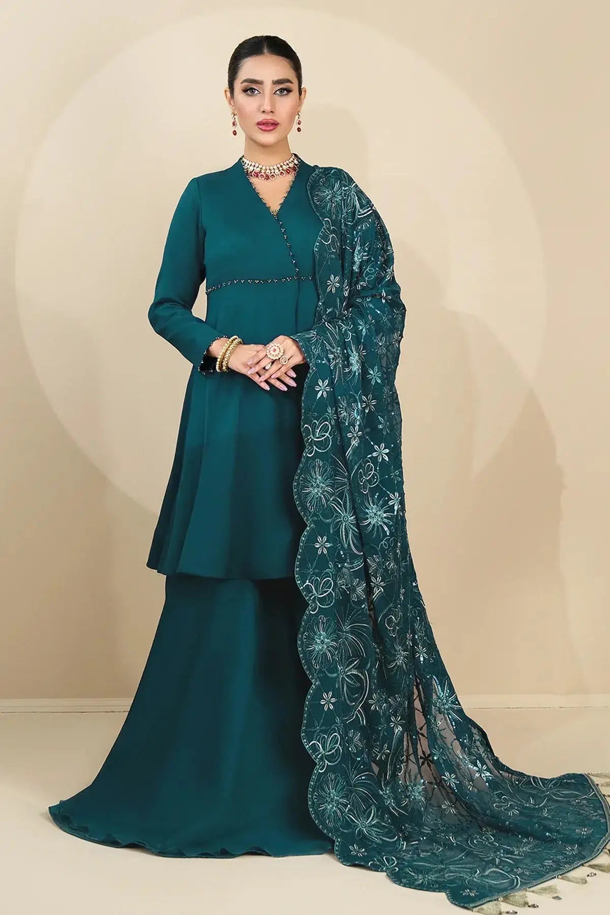 Alizeh | Formals Collection | Sea Green Peplum 3 piece - RTW1015 - Pakistani Designer Dress - by Alizeh | Type: Formal - 100% Original at Saira Sultan