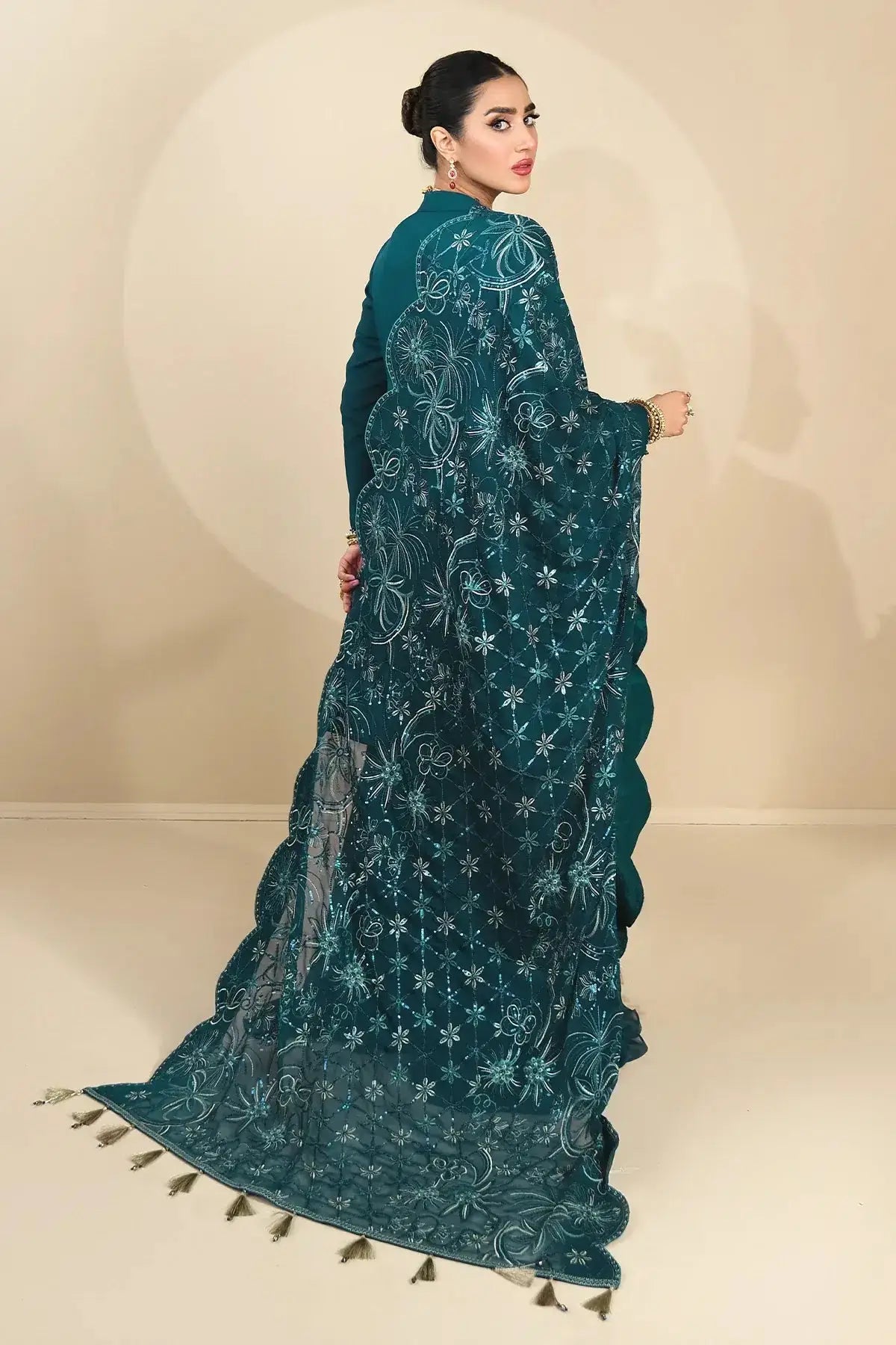 Alizeh | Formals Collection | Sea Green Peplum 3 piece - RTW1015 - Pakistani Designer Dress - by Alizeh | Type: Formal - 100% Original at Saira Sultan