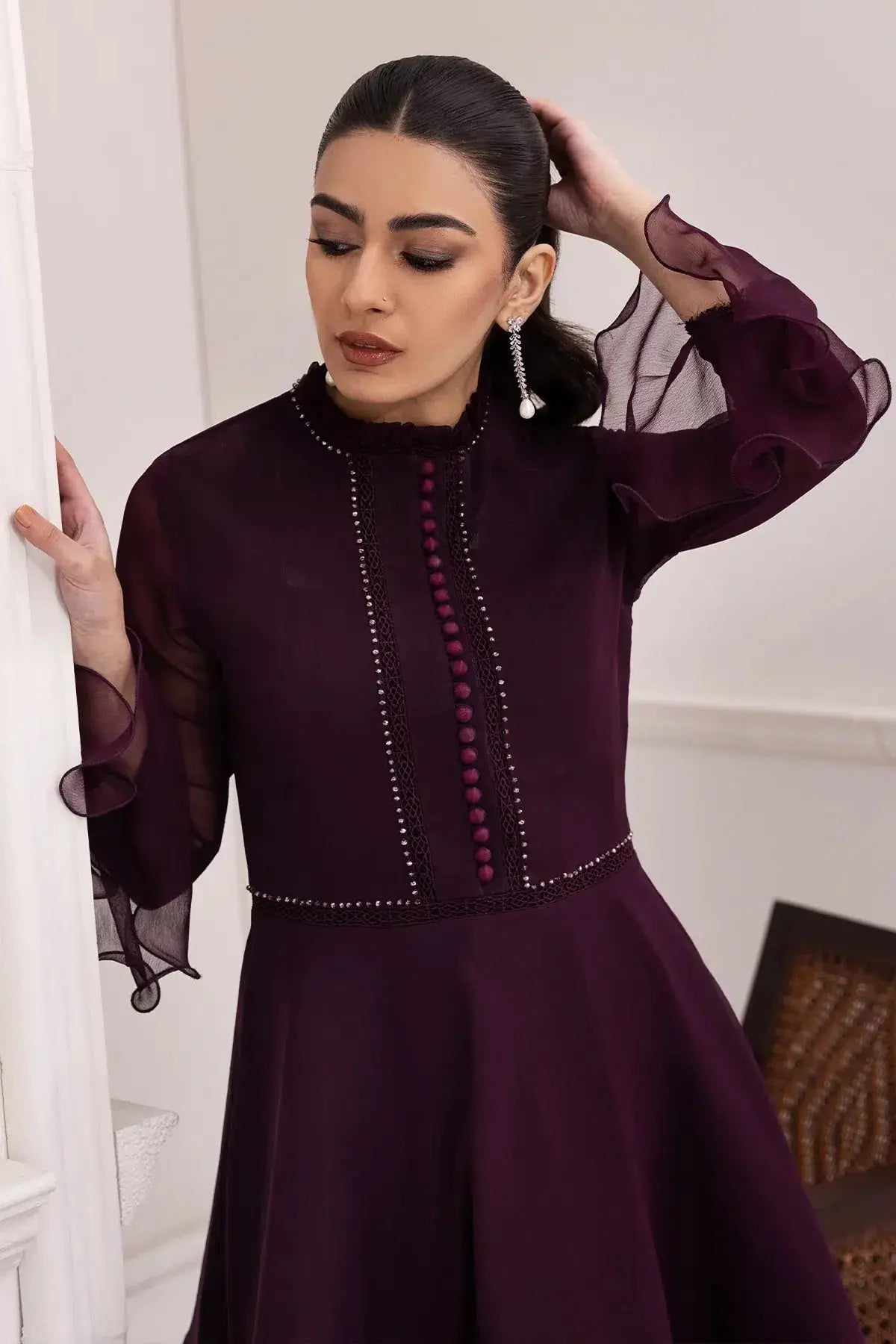 Alizeh | Formals Collection | Purple Frock 2 piece - RTW1001 - Pakistani Designer Dress - by Alizeh | Type: Formal - 100% Original at Saira Sultan