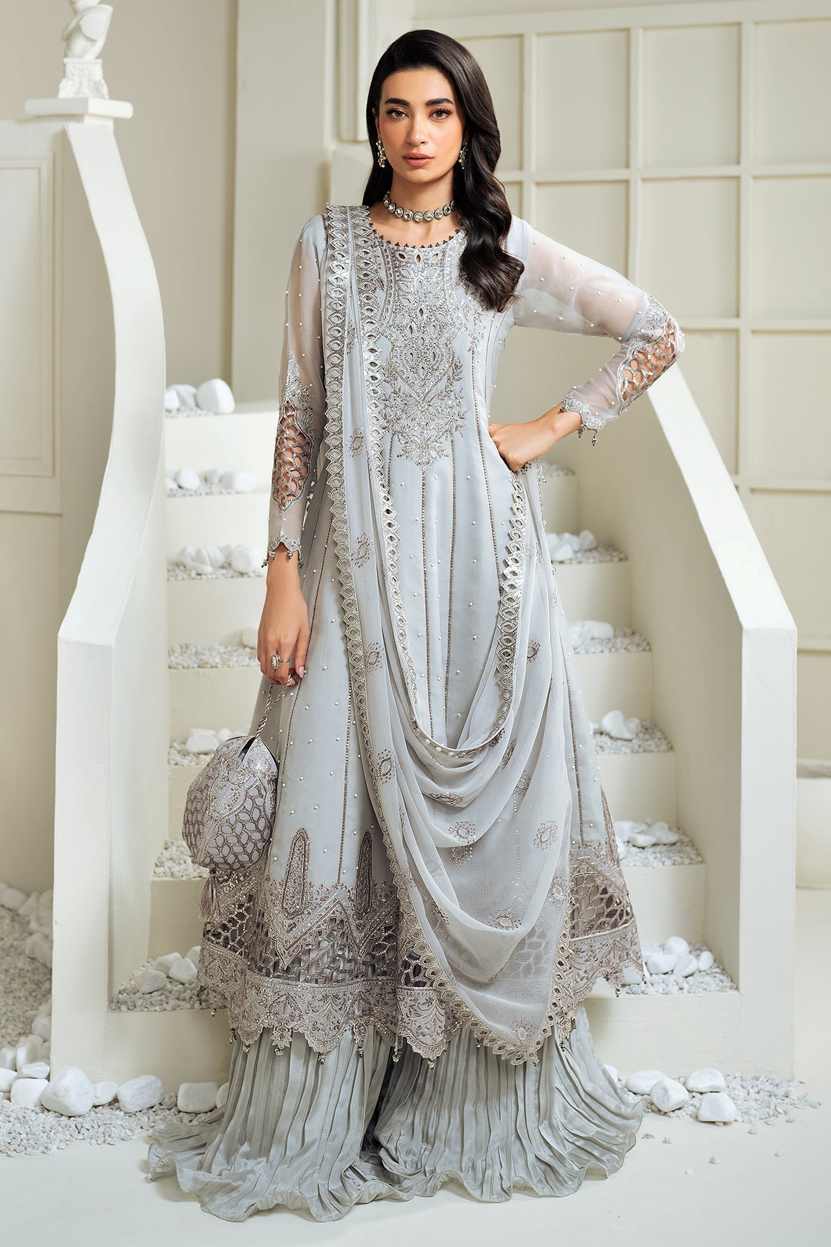 Alizeh | Selene Luxury Chiffon Collection 25 | AF-PS-8002-Luna XL Gray Chiffon