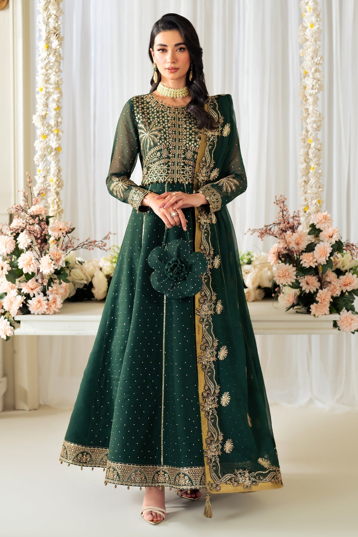 Alizeh | Selene Luxury Chiffon Collection 25 | AF-PS-8003-Citrus XS Bottle Green Chiffon