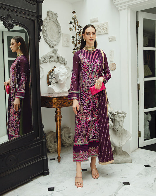 Maryum n Maria | Freesia Ariya Formals | SW23-502 - PLUM - Roshan - Pakistani Designer Dress - by Maryum N Maria | Type: Formal - 100% Original at Saira Sultan