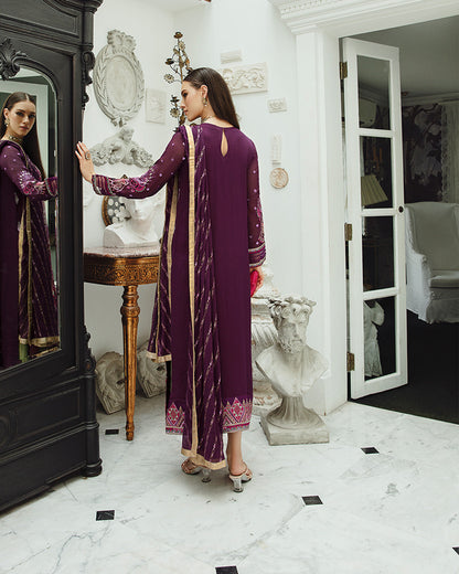Maryum n Maria | Freesia Ariya Formals | SW23-502 - PLUM - Roshan - Pakistani Designer Dress - by Maryum N Maria | Type: Formal - 100% Original at Saira Sultan
