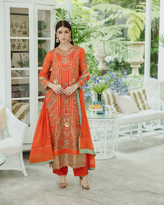 Maryum n Maria | Freesia Ariya Formals | SW23-509 - Tiger Orange - Mina - Pakistani Designer Dress - by Maryam N Maria | Type: Formal - 100% Original at Saira Sultan