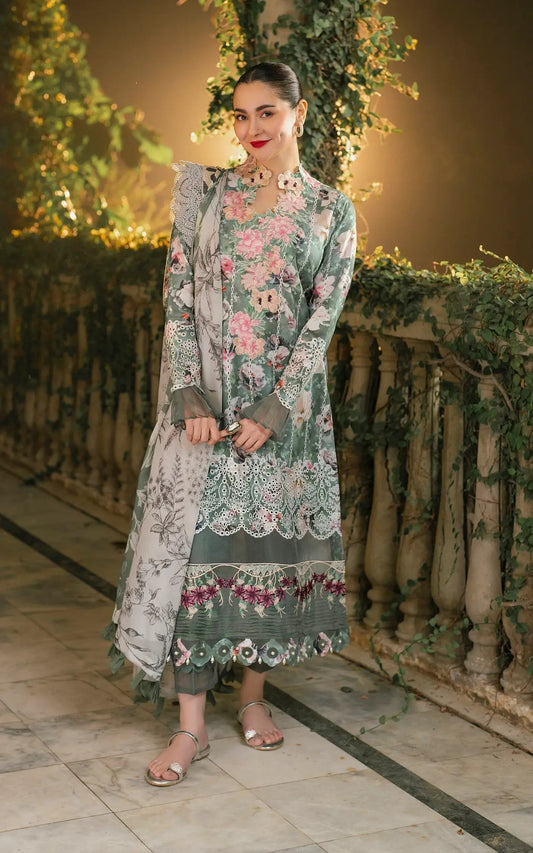 Asifa and Nabeel | Gulkari Summer 25 | Arabella (GKL-06) XS Greenish Brown Lawn