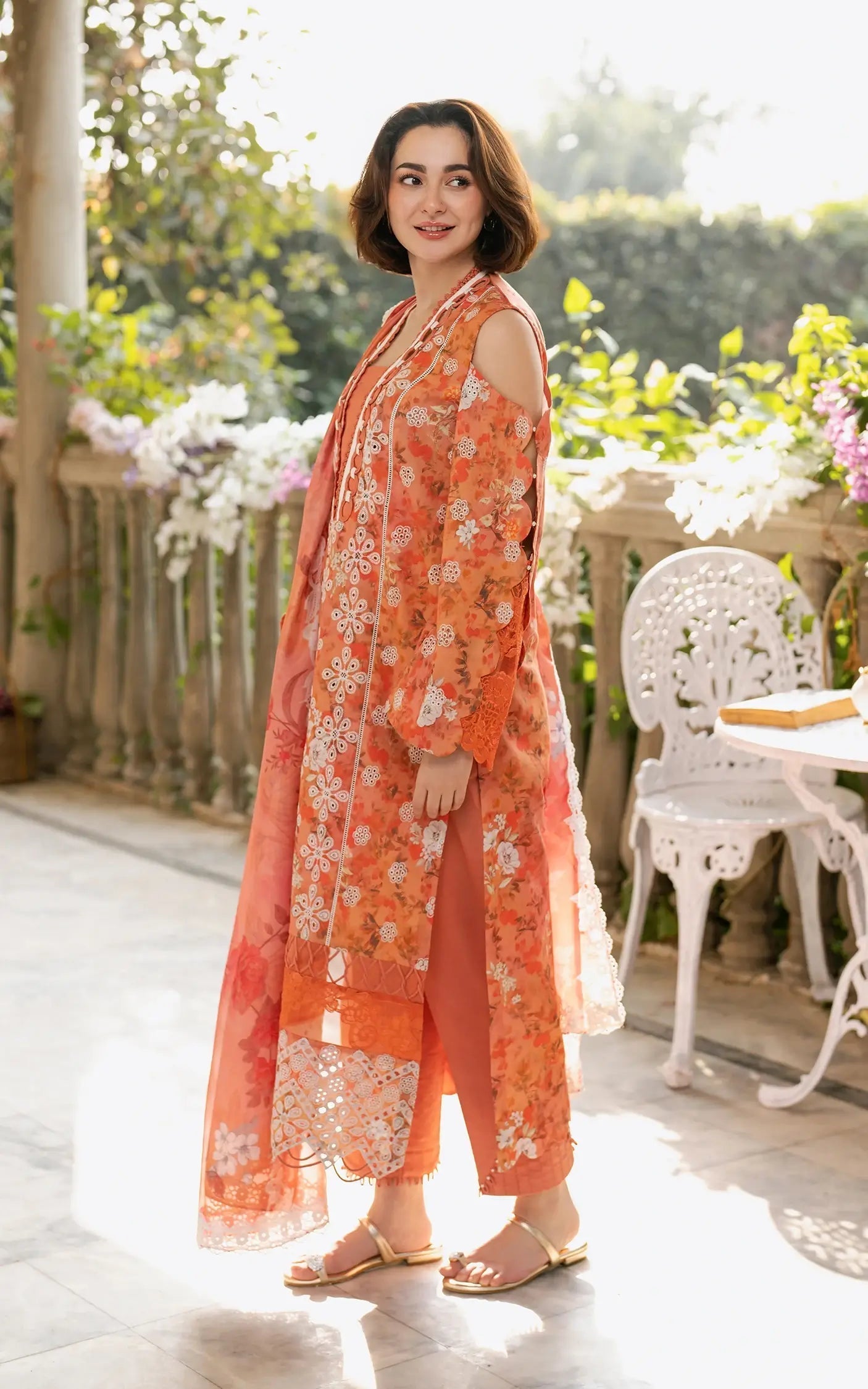 Asifa and Nabeel | Gulkari Summer 25 | Citrus Glow (GKL-08) XL Orange Lawn
