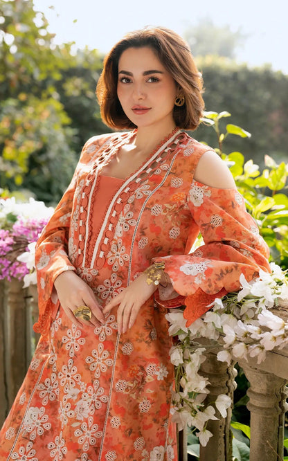 Asifa and Nabeel | Gulkari Summer 25 | Citrus Glow (GKL-08) M Orange Lawn