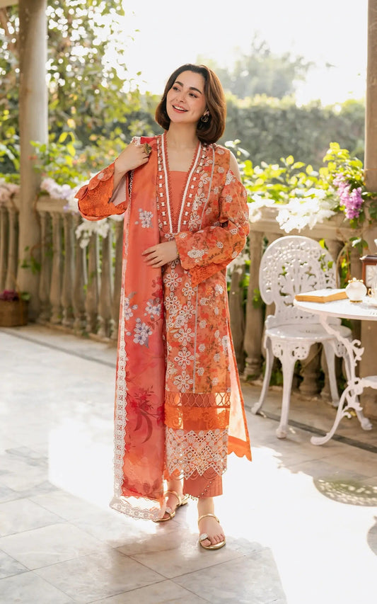 Asifa and Nabeel | Gulkari Summer 25 | Citrus Glow (GKL-08) XS Orange Lawn