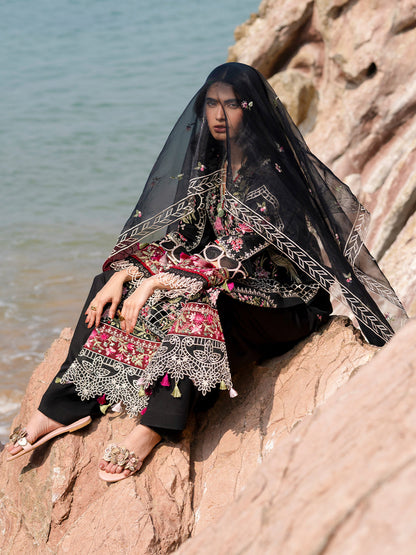 Mahnur | Sirena Luxury Lawn 25 | Azure Custom Size Black Lawn