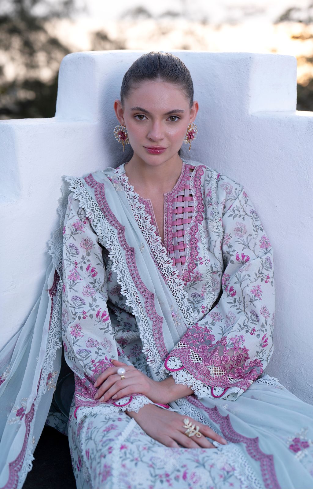 AJR Couture | Printakari Lawn 25 | Blush XL Ice Blue Lawn