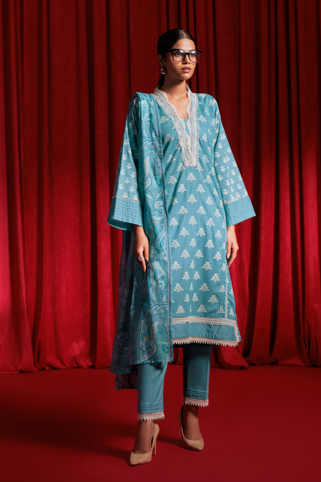 Bonanza Satrangi | Sky Blue Lawn 3 Piece (BS7243P01) 8 Blue