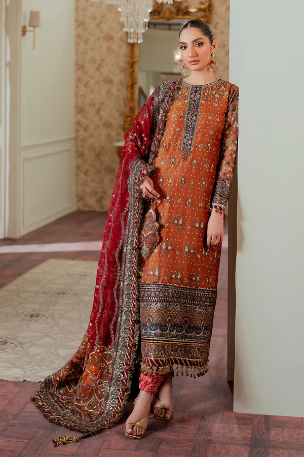 Baroque | Chantelle 24 | NET CH13-01 Custom Size Burnt Orange Long Shirt with Gharara
