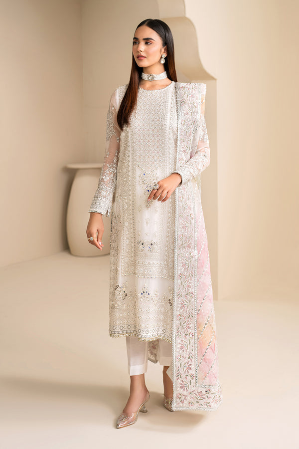 Baroque | Velvet Formals | CHIFFON UF-623 XS White Chiffon