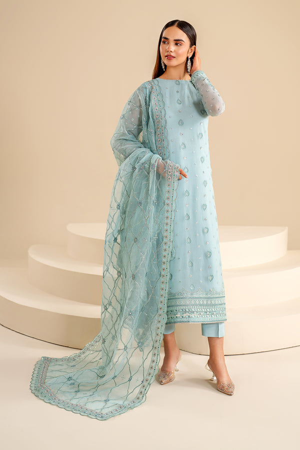 Baroque | Velvet Formals | CHIFFON UF-624 L Ice Blue Chiffon