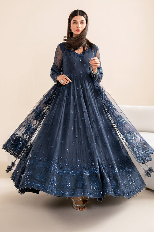 Baroque | Velvet Formals | CHIFFON UF-617 L Navy Blue Chiffon