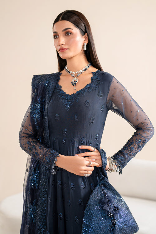 Baroque | Velvet Formals | CHIFFON UF-617 M Navy Blue Chiffon