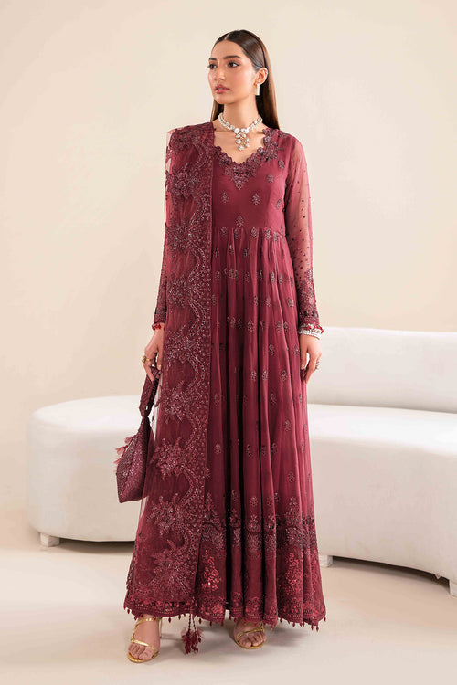 Baroque | Velvet Formals | CHIFFON UF-618 XS Dark Maroon Chiffon