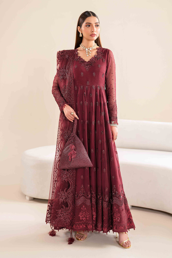 Baroque | Velvet Formals | CHIFFON UF-618 L Dark Maroon Chiffon