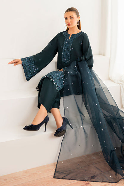 Baroque | Velvet Formals | SILK UF-696 L Dark Teal Blue Korean Raw Silk